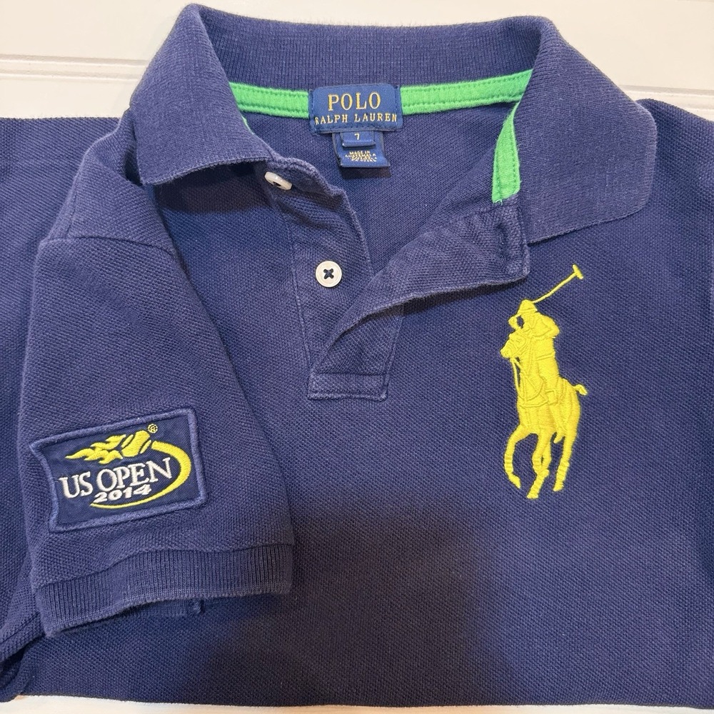 Polo Ralph Lauren Boys Size 7 Big Pony US Open 2014 Polo Shirt Navy Blue